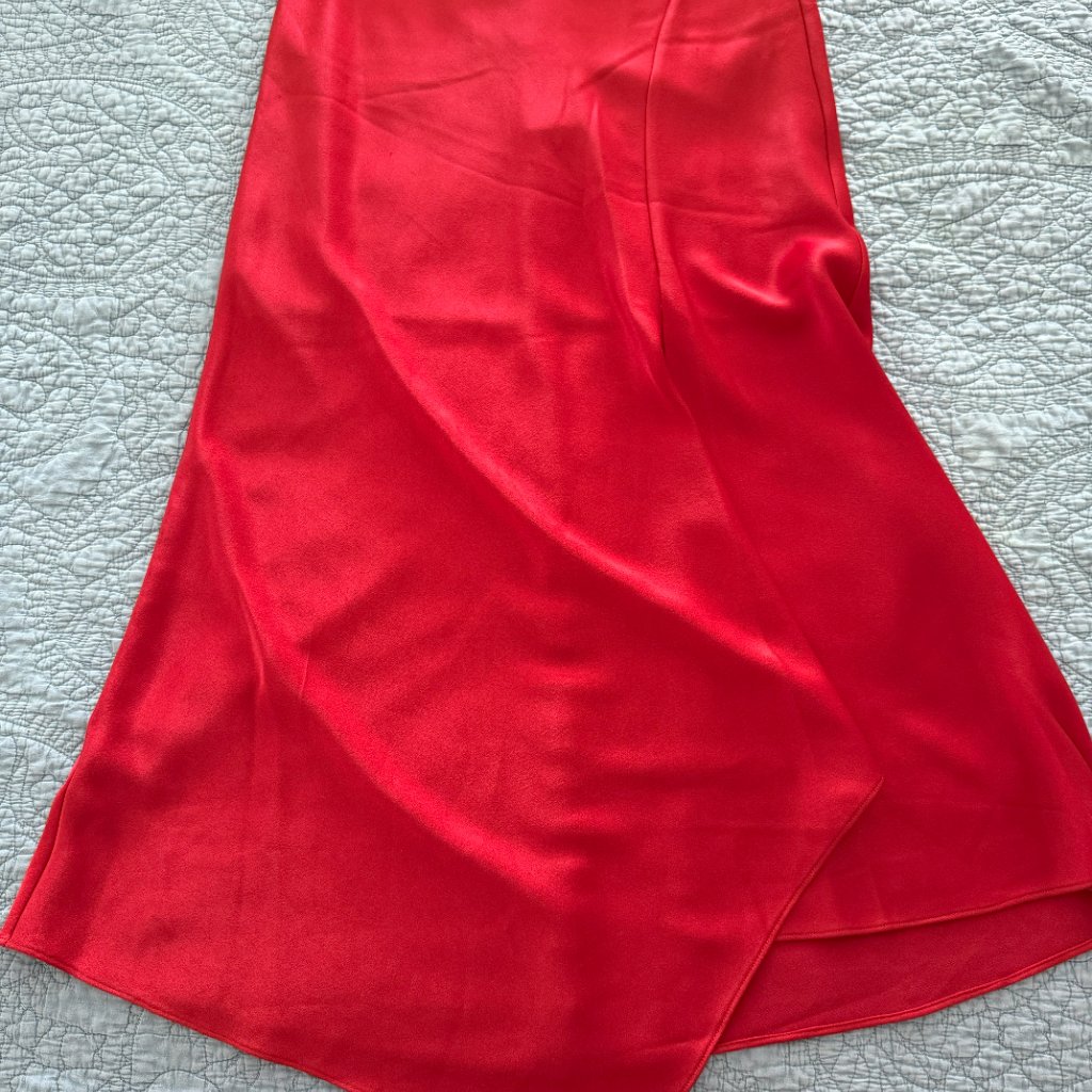 Alice + Olivia Red Asymmetrical Satin Skirt
